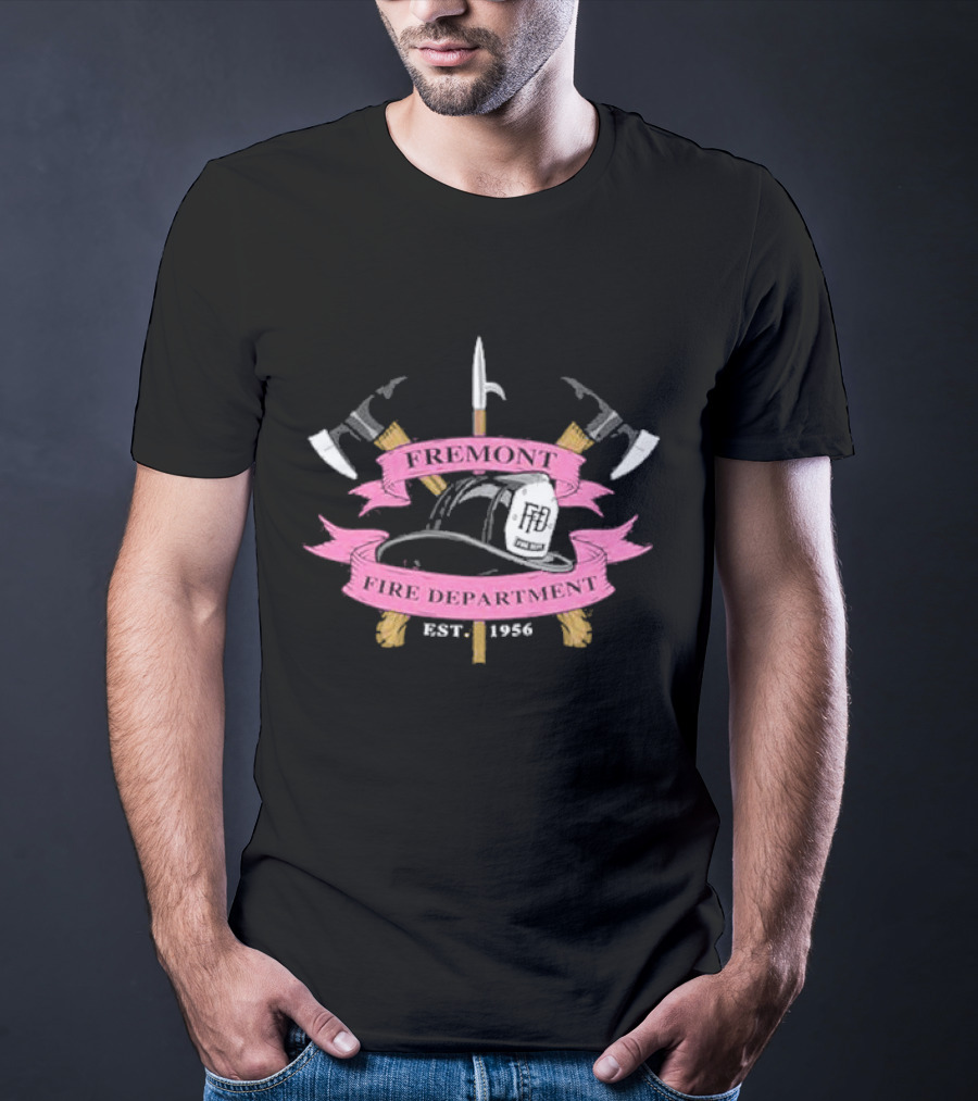 Fremont Fire Department Est 1956 Helmet And Crossed Axes Emblem T-Shirt