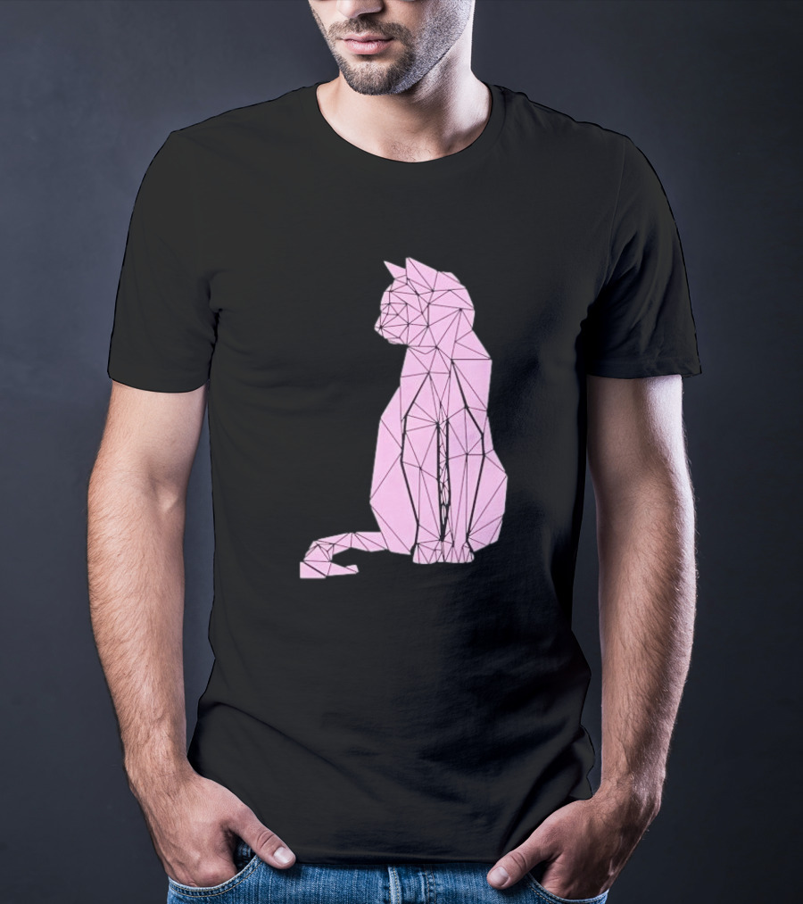 Geometric Cat Feline Pet Lover Minimalist Pink Line T-Shirt