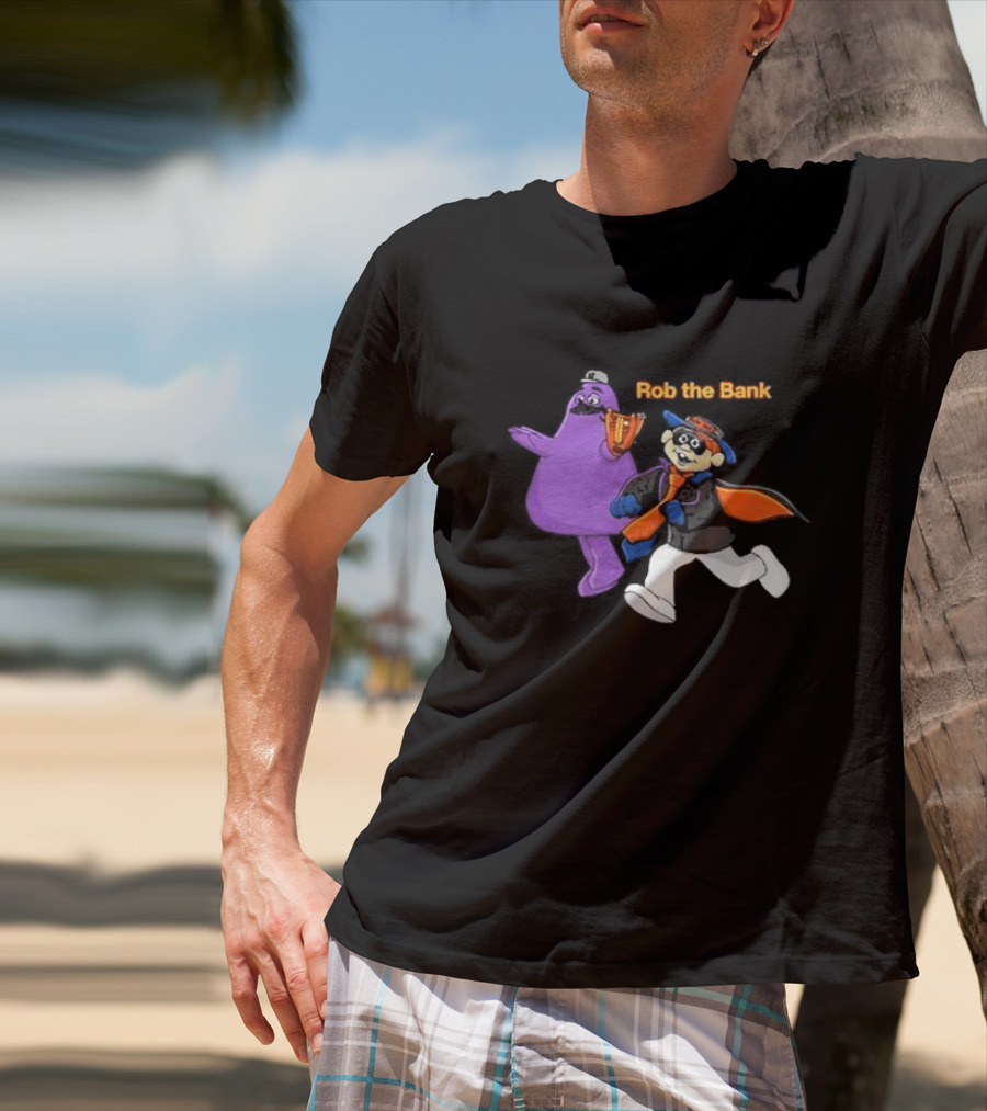 Grimace Monster Accompanies Rob The Bank Heist With Classic Burglar Image T-Shirt