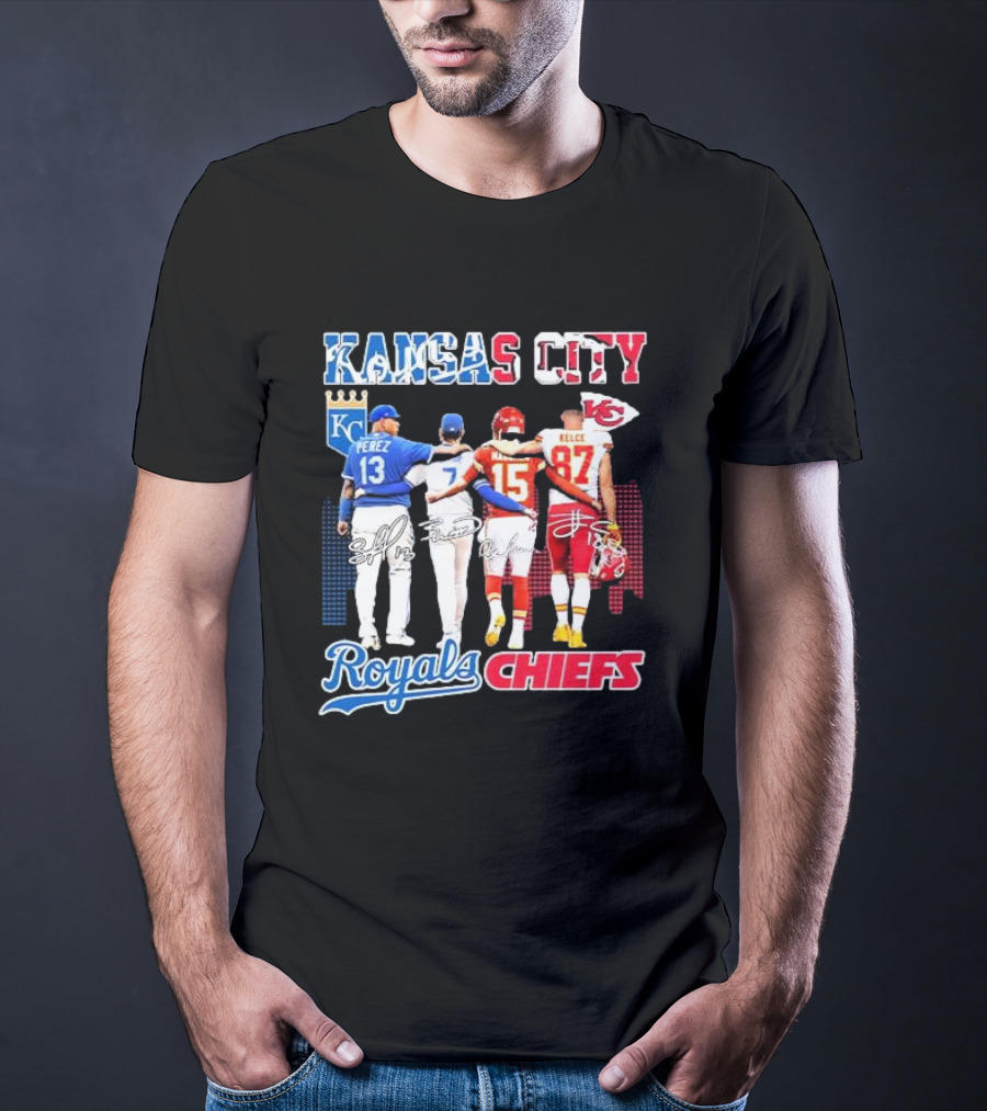 Kansas City Perez Witt Jr Mahomes Kelce Royals Chiefs T-Shirt