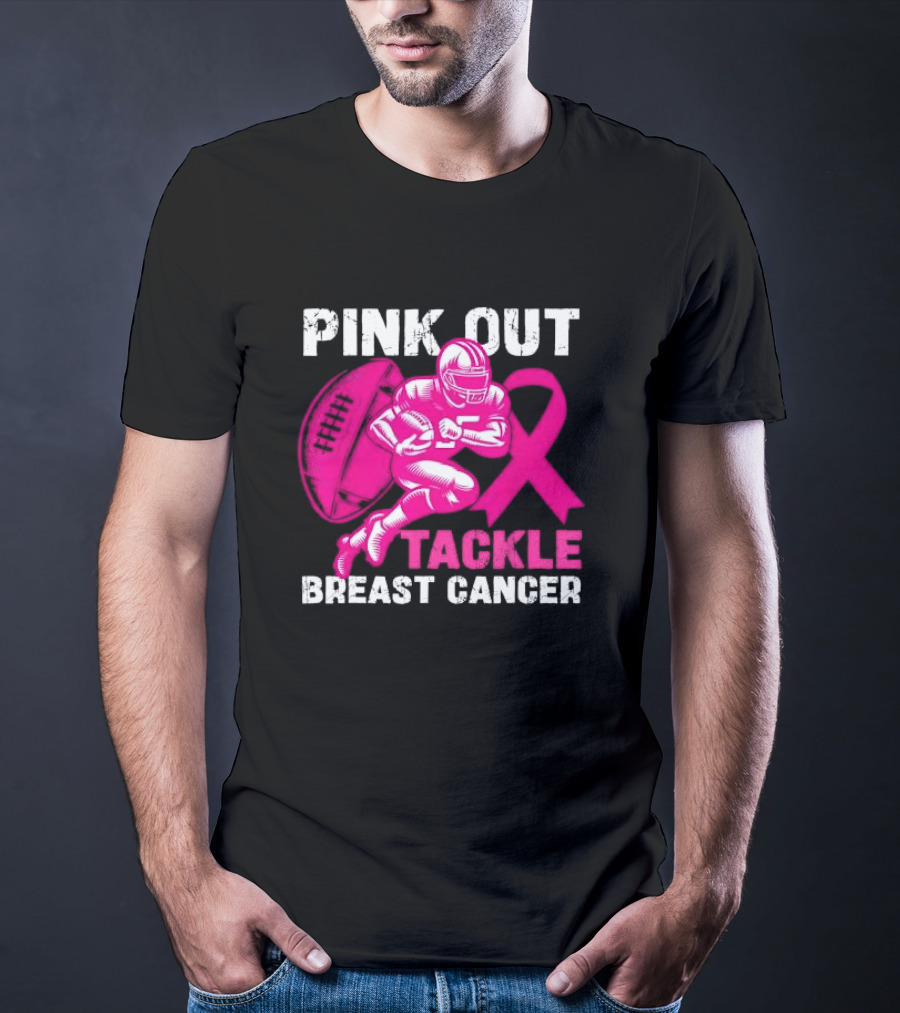 PINK OUT TACKLE BREAST CANCER Football Players Awareness T-Shirt