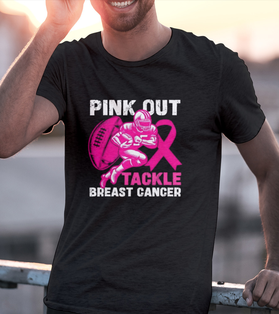PINK OUT TACKLE BREAST CANCER Football Players Awareness T-Shirt