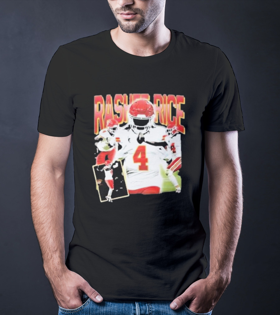 Rashee Rice Football Action 4 Red And White Uniform T-Shirt