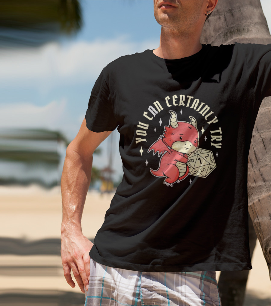 You Can Certainly Try Dragon Holding 20-Sided Die Tabletop Role Playing Game T-Shirt