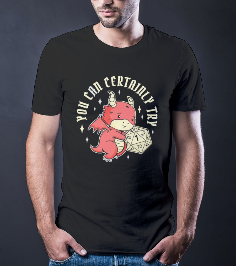 You Can Certainly Try Dragon Holding 20-Sided Die Tabletop Role Playing Game T-Shirt