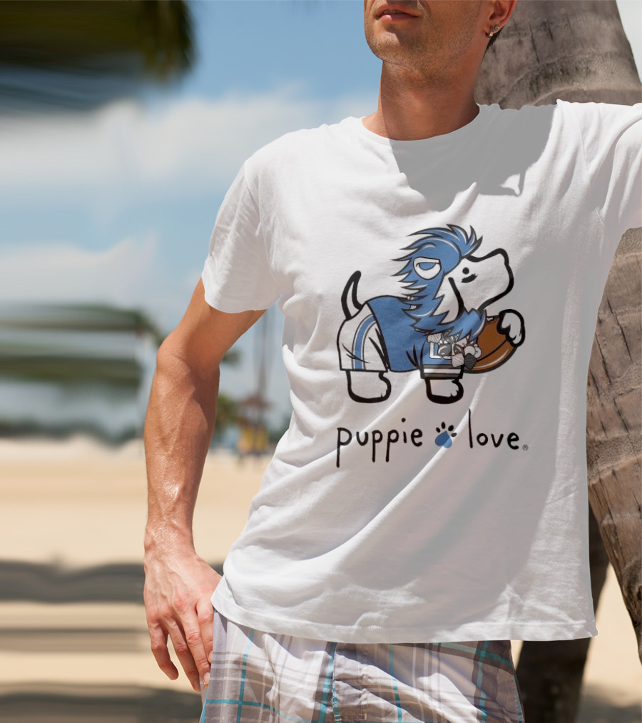 Puppie Love Blue And Silver Mascot Pup Detroit Lions Football T-Shirt