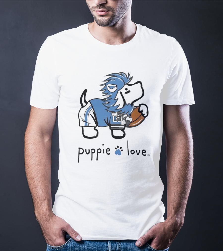 Puppie Love Blue And Silver Mascot Pup Detroit Lions Football T-Shirt