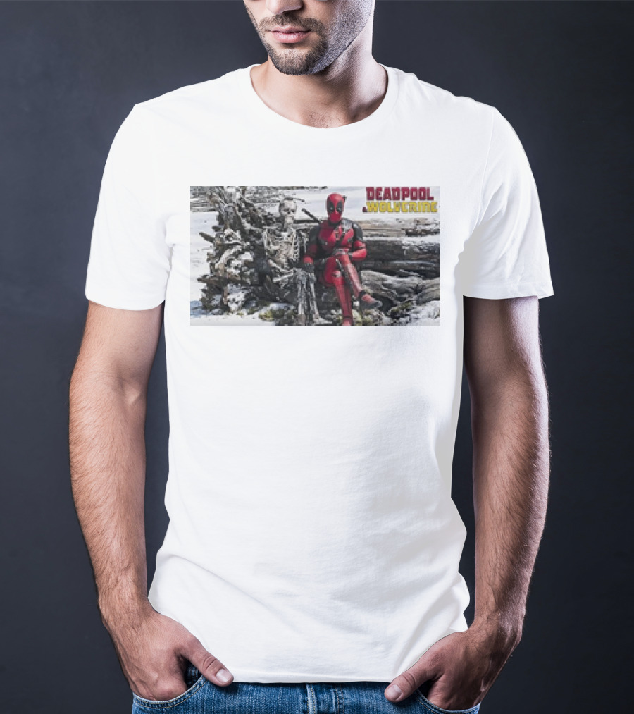 Deadpool And Skeleton Wolverine Snowy Scene T-Shirt