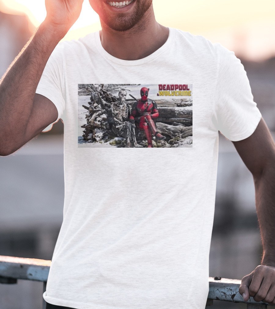 Deadpool And Skeleton Wolverine Snowy Scene T-Shirt