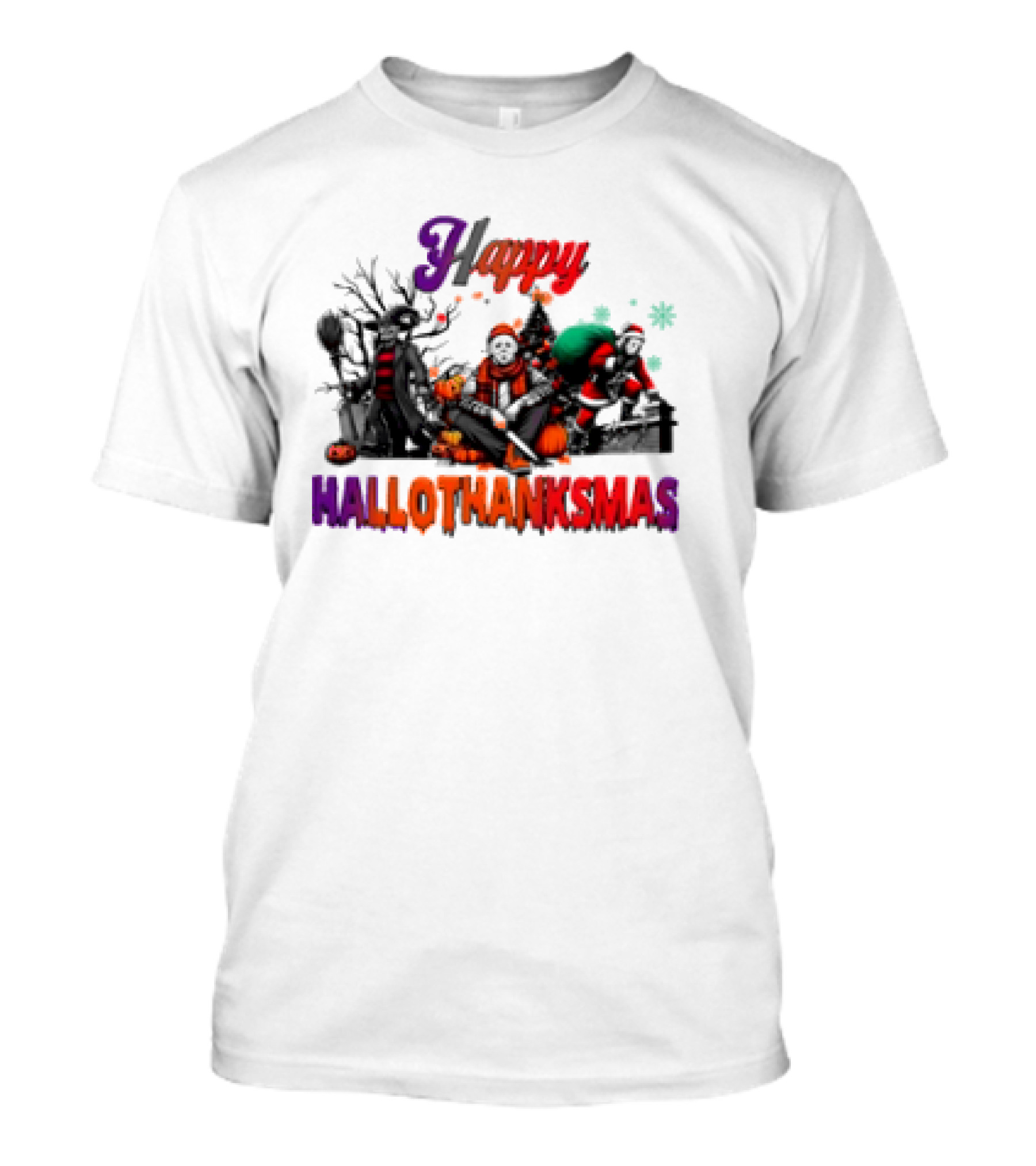 Happy Hallothanksmas Horror Freddy Voorhees Christmas Characters T-Shirt