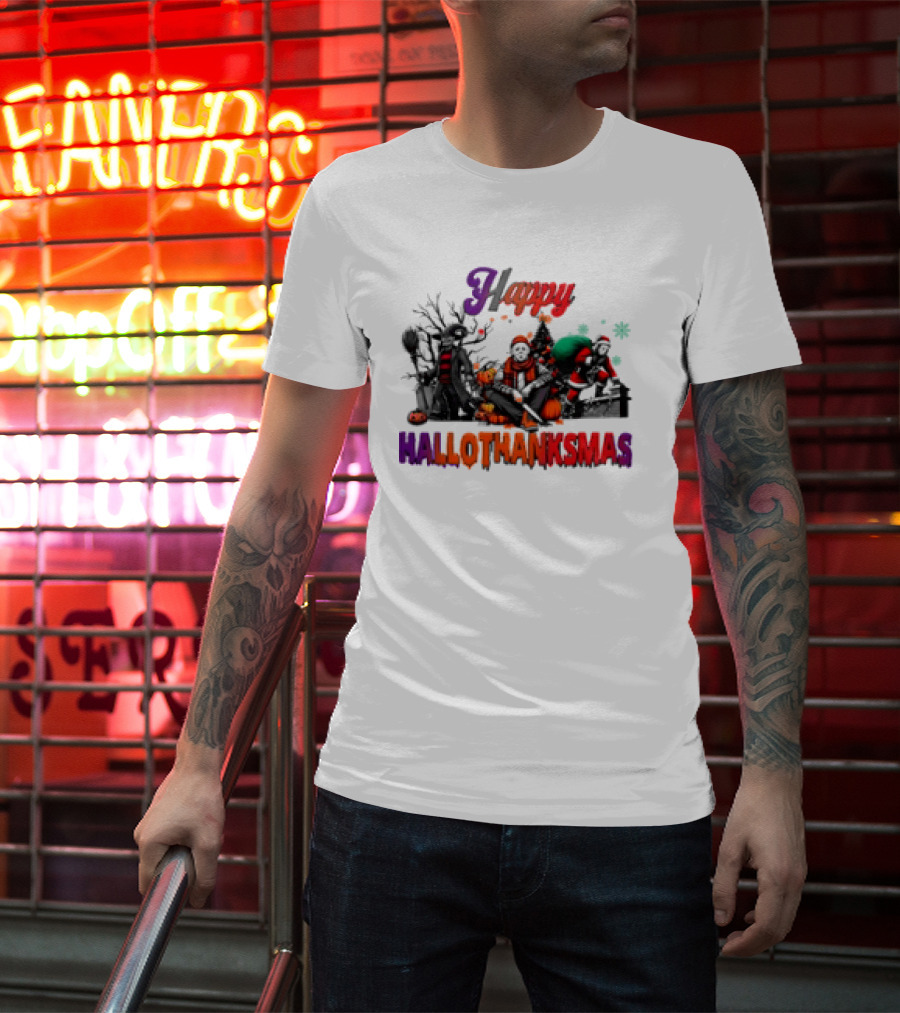 Happy Hallothanksmas Horror Freddy Voorhees Christmas Characters T-Shirt