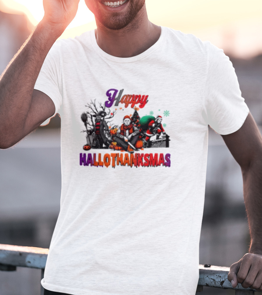 Happy Hallothanksmas Horror Freddy Voorhees Christmas Characters T-Shirt