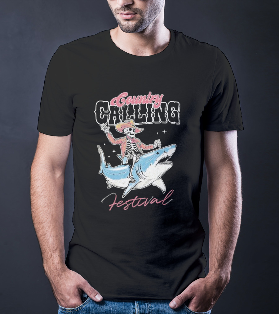 Country Calling Festival Cowboy Shark Skeleton T-Shirt