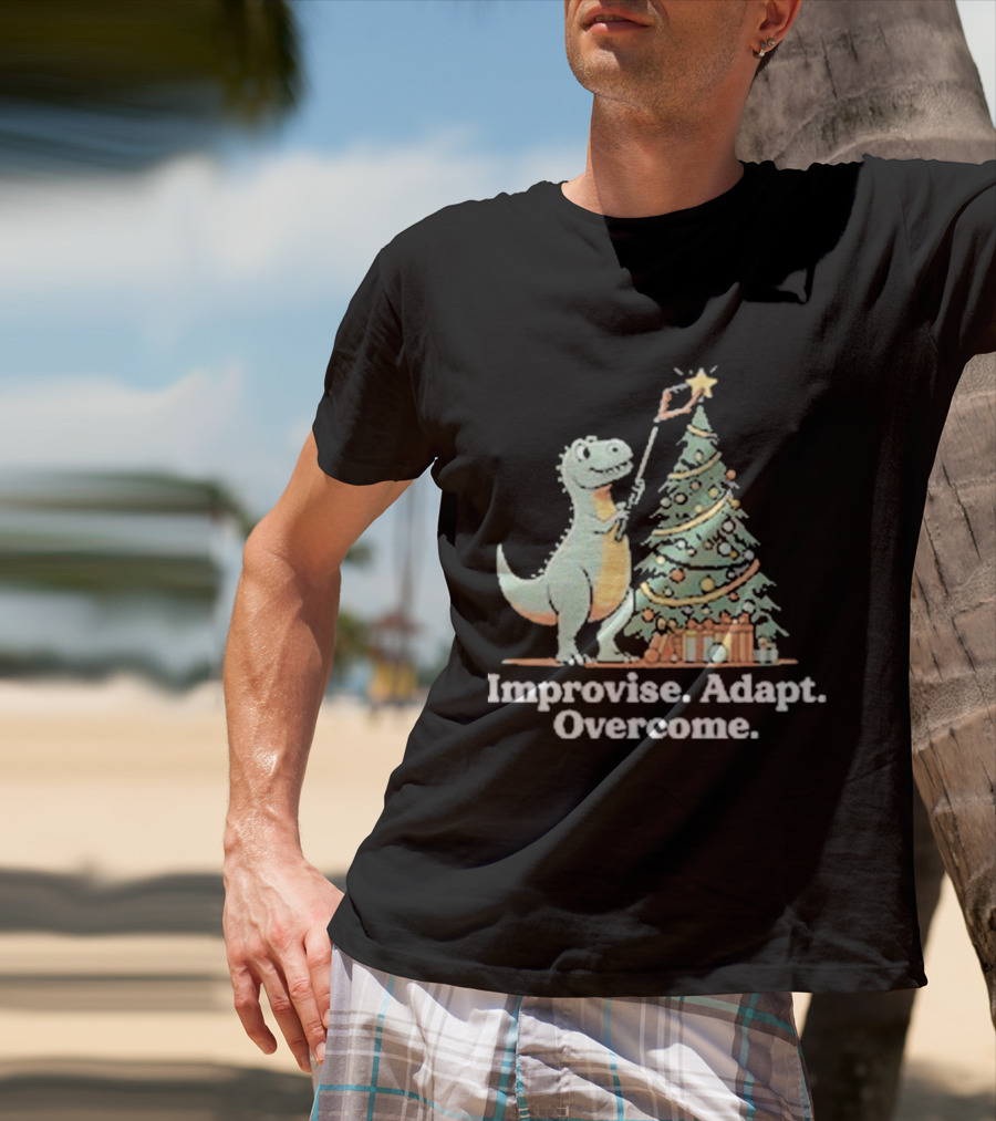 Improvise Adapt Overcome Tree Rex Dinosaur Christmas Star T-Shirt