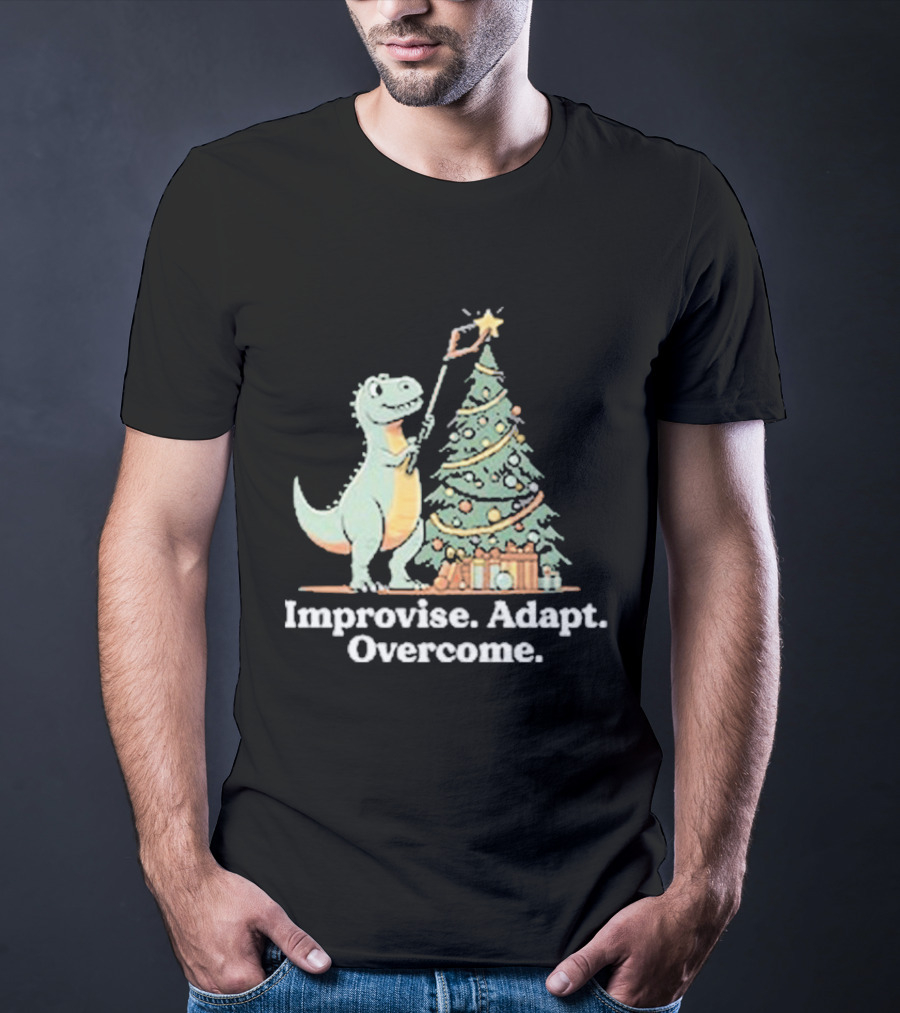 Improvise Adapt Overcome Tree Rex Dinosaur Christmas Star T-Shirt