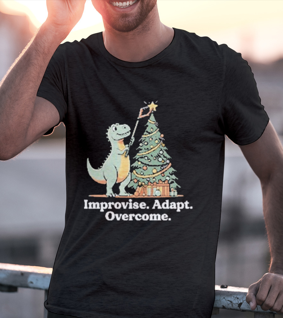 Improvise Adapt Overcome Tree Rex Dinosaur Christmas Star T-Shirt