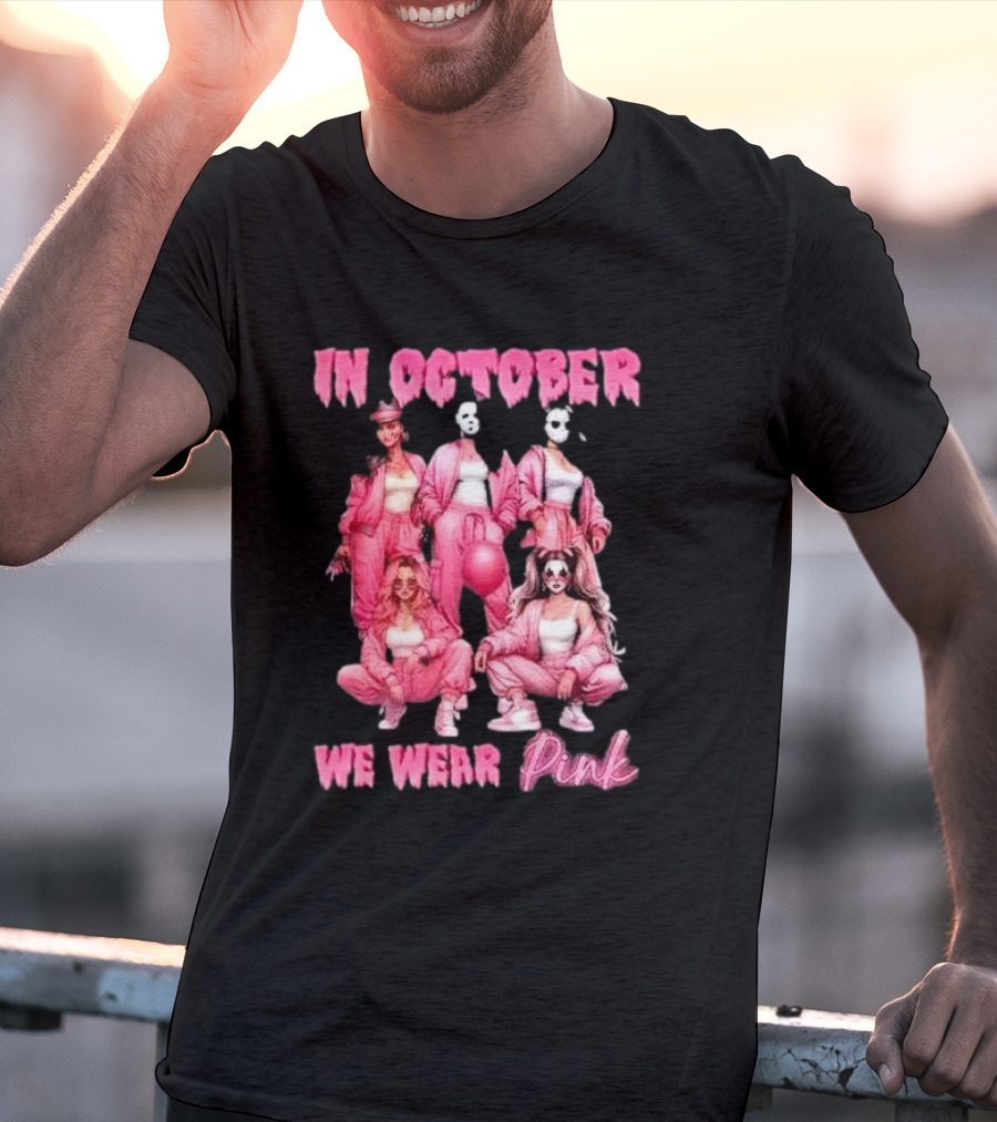 In October We Wear Pink Comadre Crew Horror Movie T-Shirt