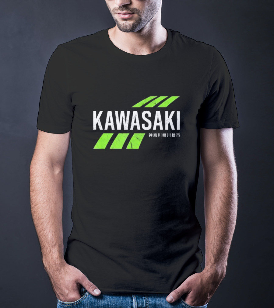 Kawasaki Green City Kanagawa Japanese Text Racing Stripes T-Shirt