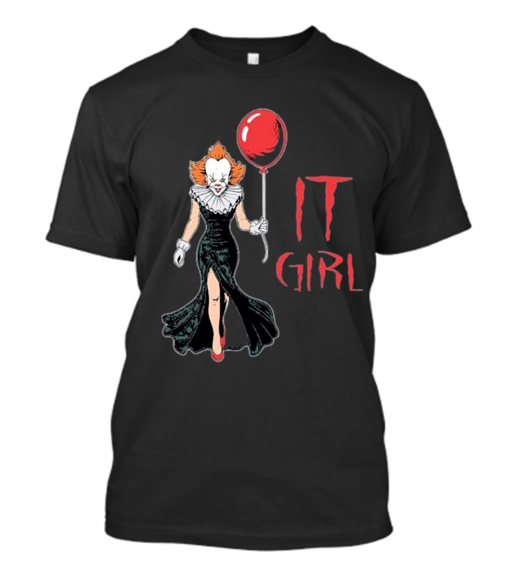 Pennywise IT Girl Holding Red Balloon In Black Dress T-Shirt