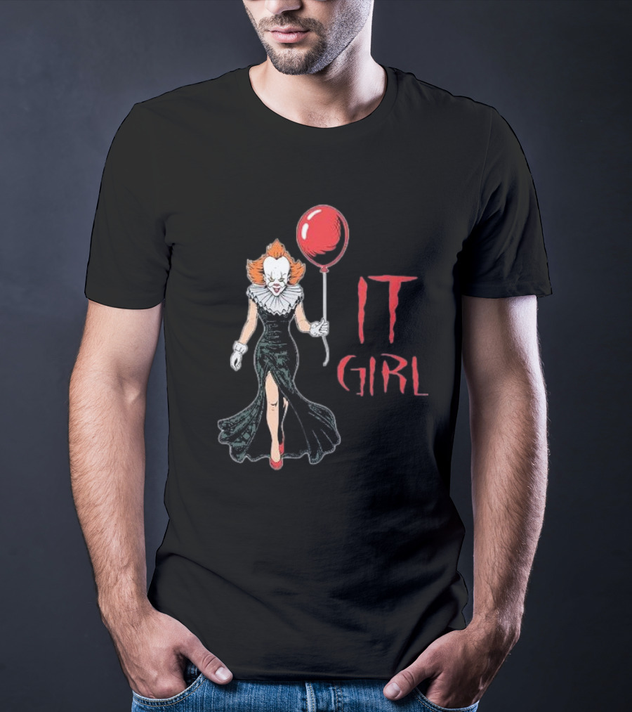Pennywise IT Girl Holding Red Balloon In Black Dress T-Shirt