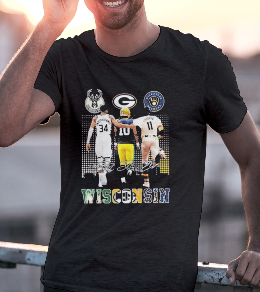 Antetokounmpo Jordan Love Chourio Wisconsin Bucks Packers Brewers T-Shirt
