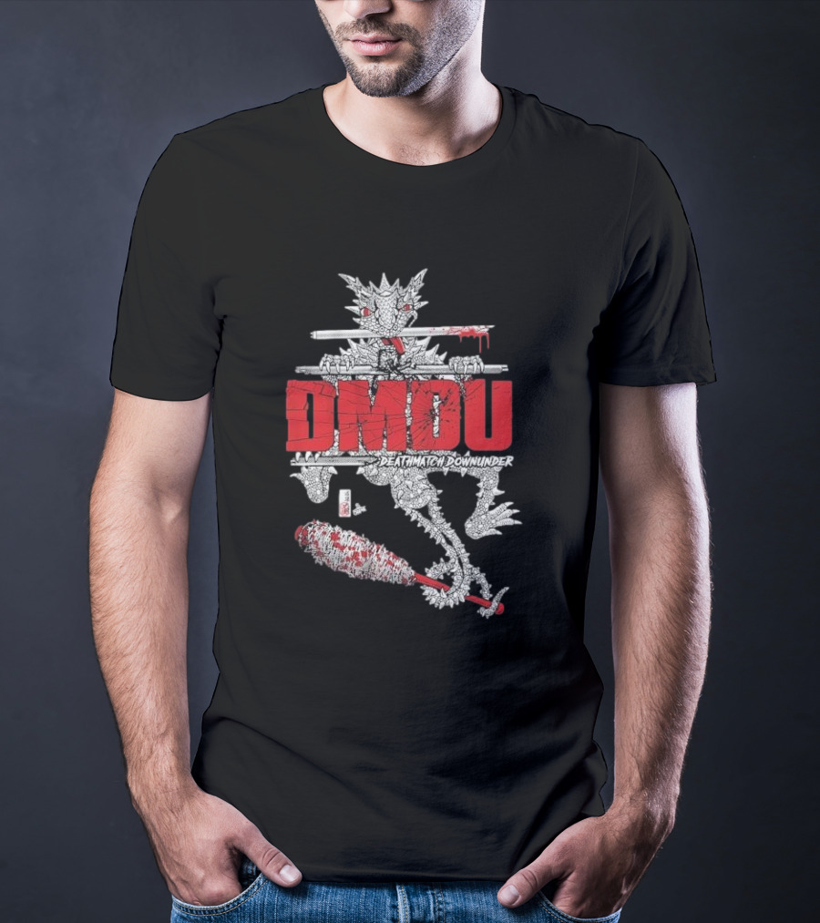 DMOU Deathmatch Downunder Dragon With Barbed Bat And Weaponry T-Shirt