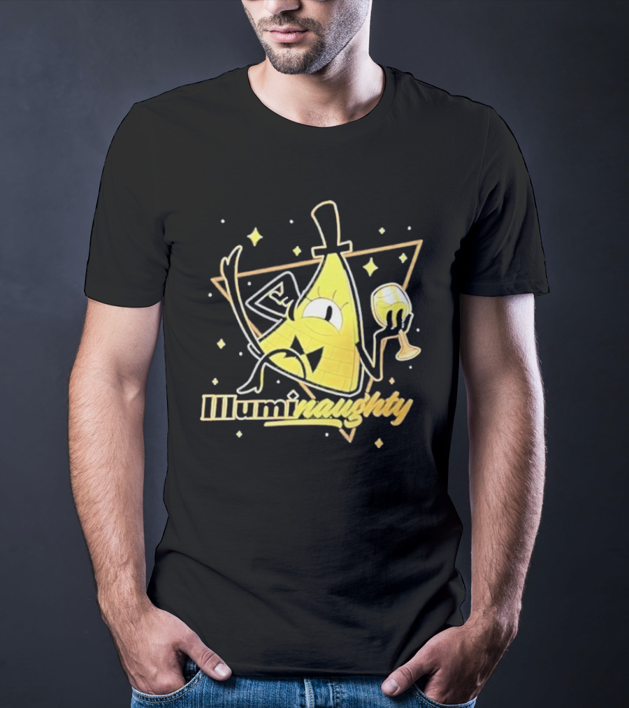 Illuminati Illuminaughty Triangle Cartoon With Wine Glass T-Shirt