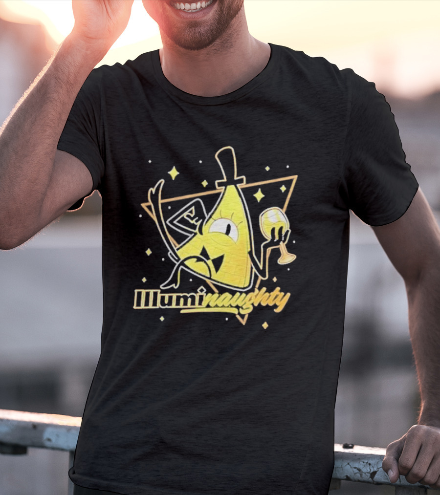 Illuminati Illuminaughty Triangle Cartoon With Wine Glass T-Shirt