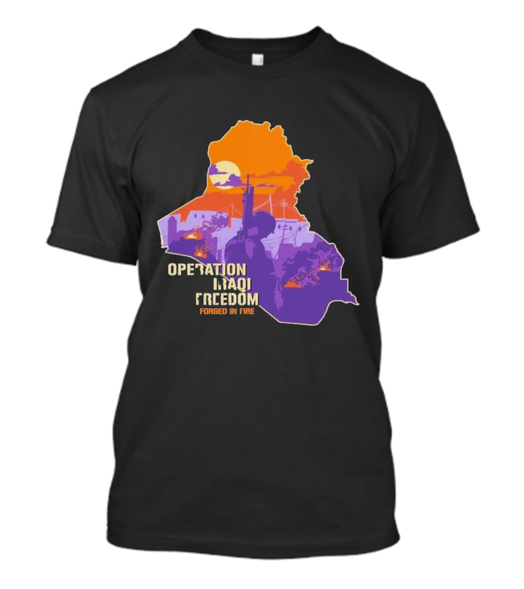 Operation Iraqi Freedom Forged In Fire Sunset Silhouette Map T-Shirt