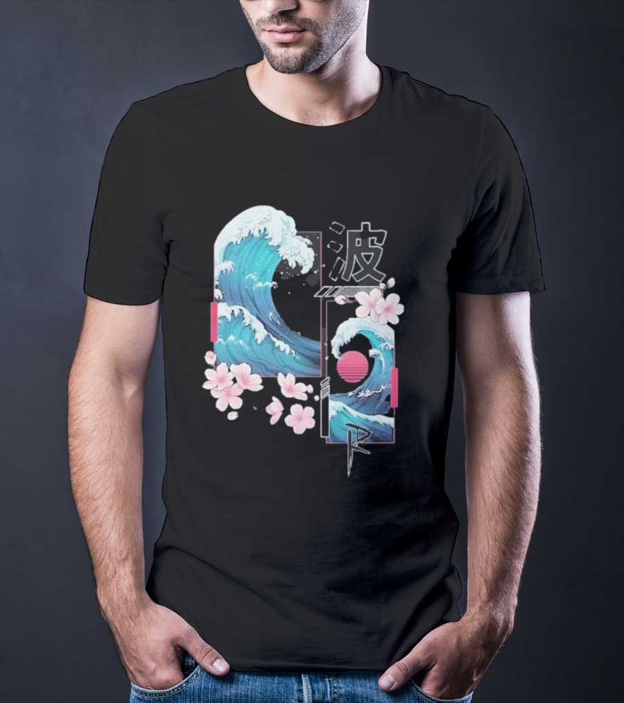 Pandorya Nami Cherry Blossom Wave Aesthetic Grnk T-Shirt