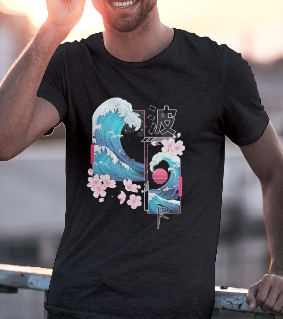 Pandorya Nami Cherry Blossom Wave Aesthetic Grnk T-Shirt