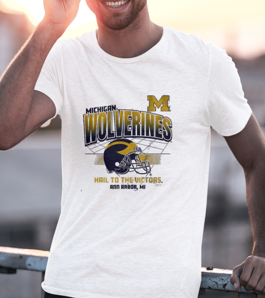 Michigan Wolverines Helmet Hail To The Victors Ann Arbor MI T-Shirt