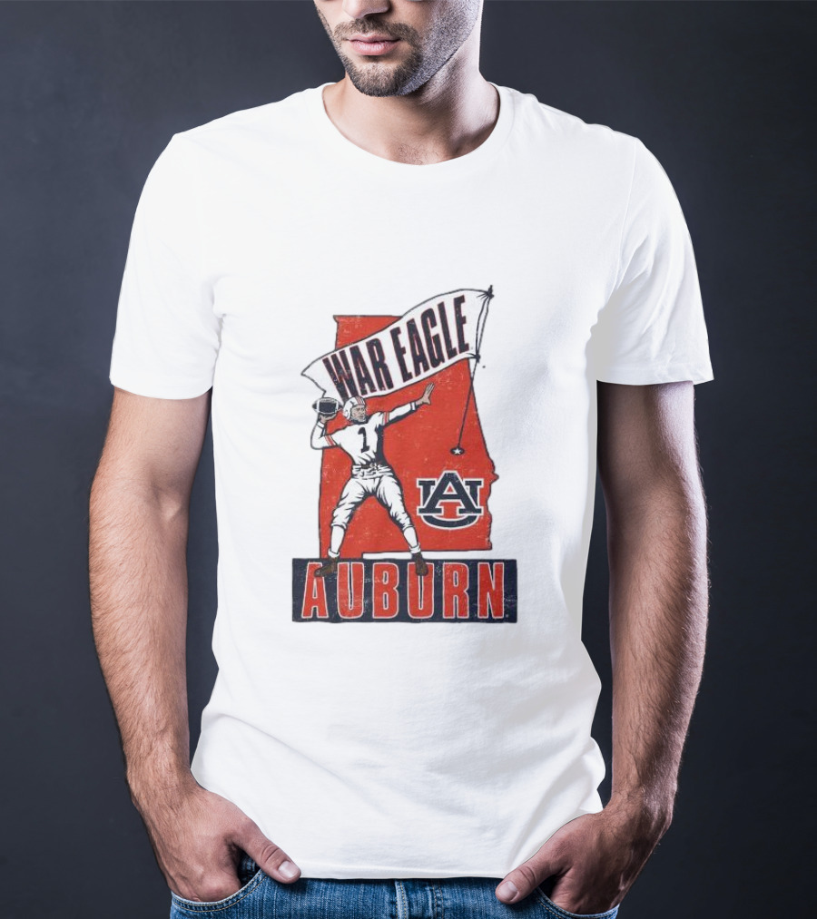 Auburn War Eagle Vintage Football Player With Auburn Logo And War Eagle Banner T-Shirt