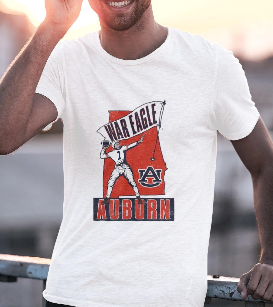 Auburn War Eagle Vintage Football Player With Auburn Logo And War Eagle Banner T-Shirt