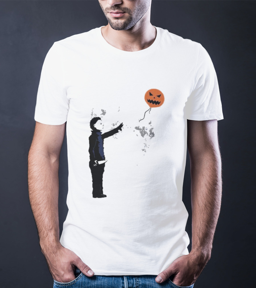 Ballooween Banksy Balloon Girl Meets Michael Myers Terror Horror Balloon T-Shirt