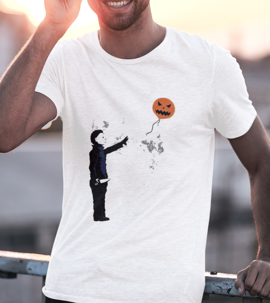 Ballooween Banksy Balloon Girl Meets Michael Myers Terror Horror Balloon T-Shirt
