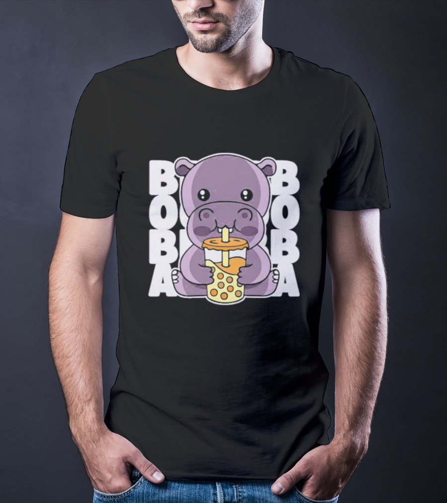 Kawaii Hippo Boba Tea Moo Deng Hippo Boba Boba T-Shirt