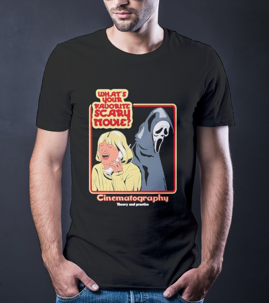 What’s Your Favorite Scary Movie Cinematography Theory And Practice Ghost Mask Girl On Phone T-Shirt