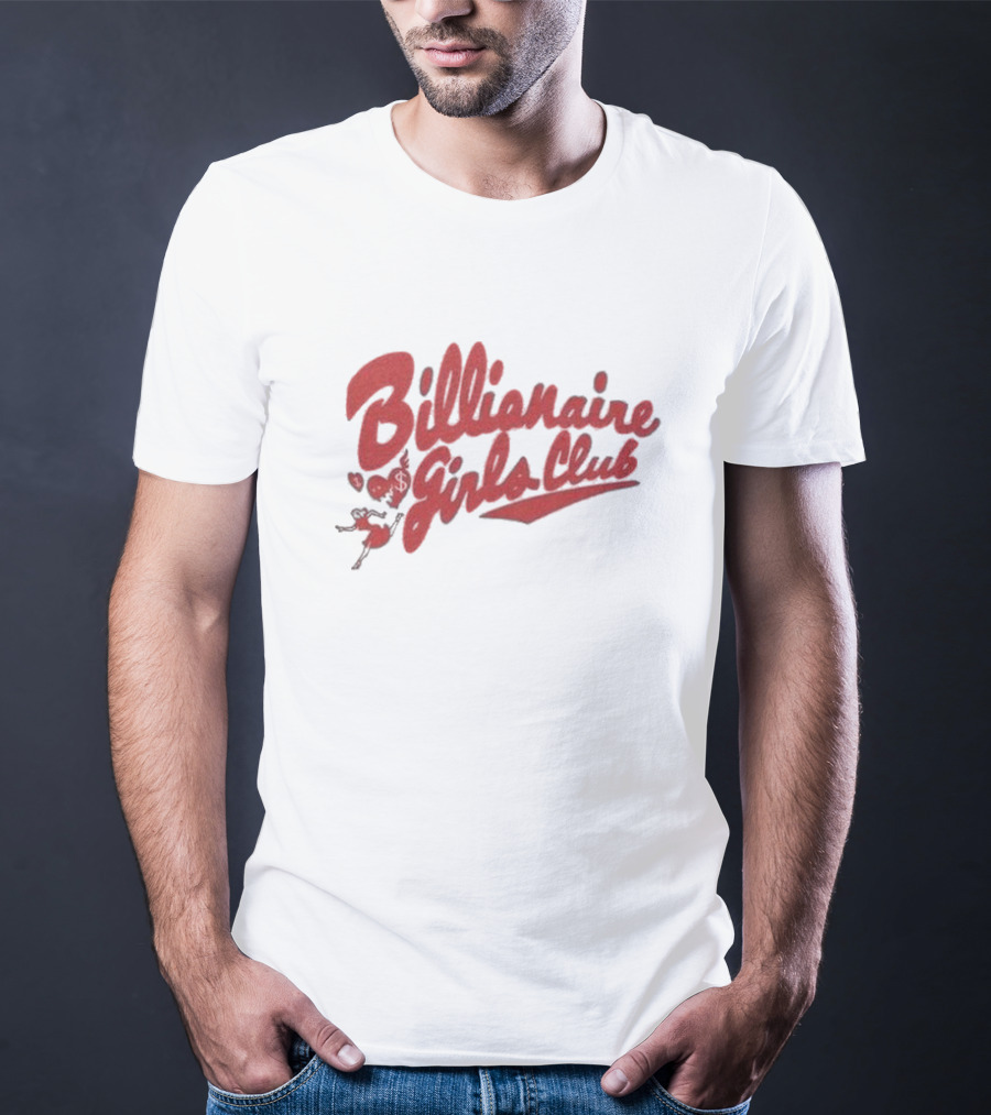 Billionaire Girls Club Script Logo With Hearts And Dancing Figure T-Shirt