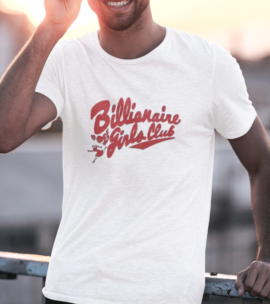 Billionaire Girls Club Script Logo With Hearts And Dancing Figure T-Shirt