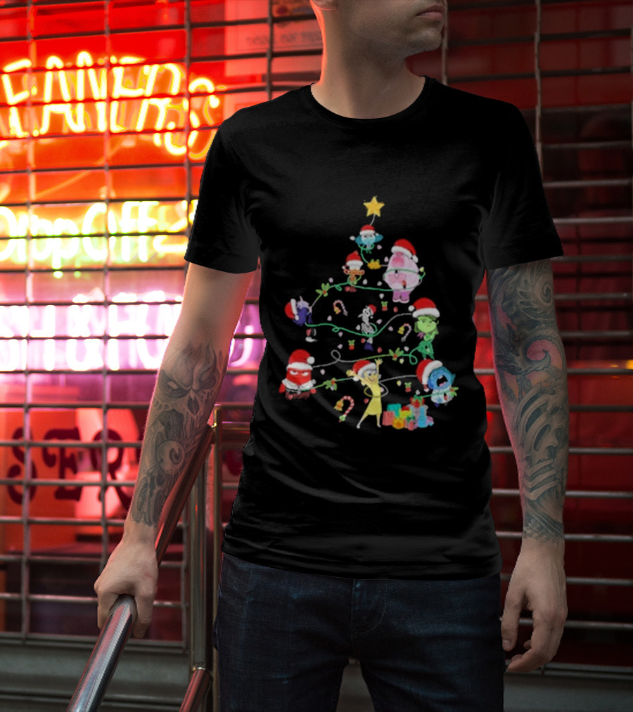 Inside Out Christmas Tree Emotions With Santa Hats T-Shirt