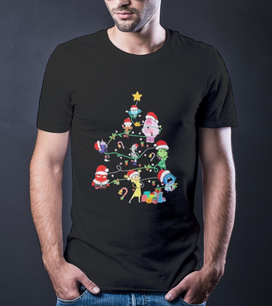 Inside Out Christmas Tree Emotions With Santa Hats T-Shirt
