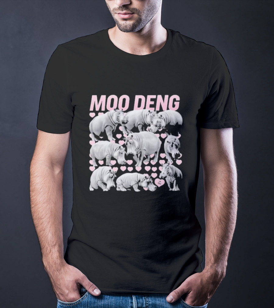 Moo Deng Cute Baby Hippo I Love You Hearts T-Shirt