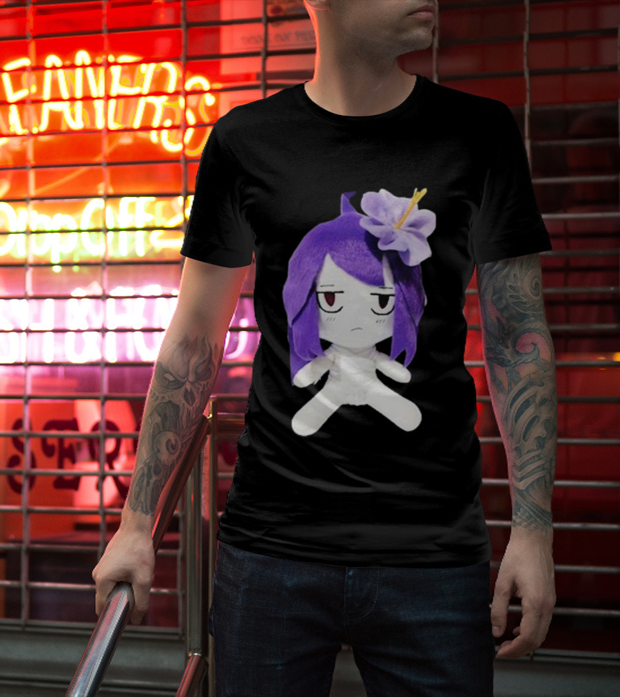 Cynthoni Jvmo Down Right Anime Plush Doll With Purple Hair And Flower T-Shirt
