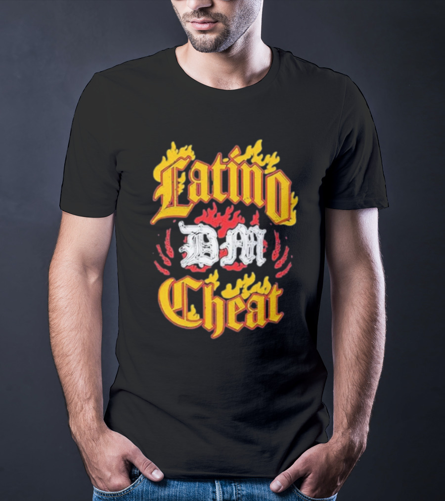 Latino DM Cheat Flames And Gothic Text T-Shirt