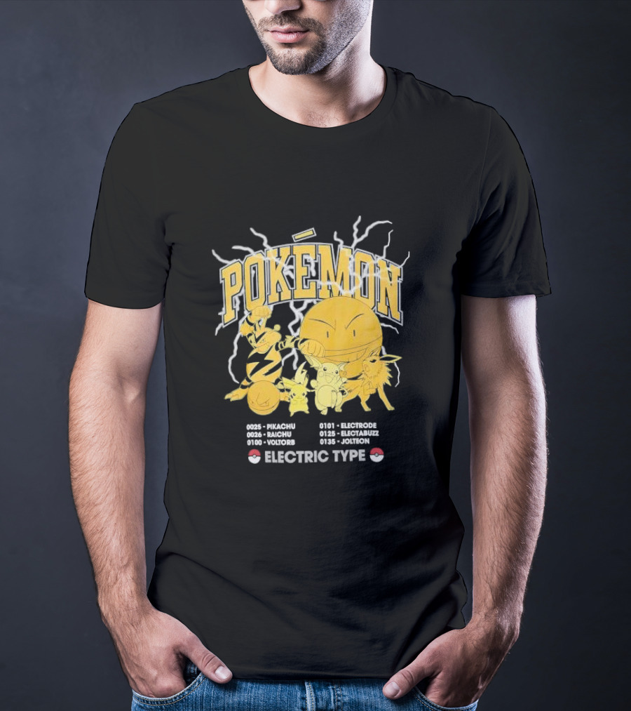 Pokémon Electric Type Pikachu Raichu Voltorb Electrode Electabuzz Jolteon T-Shirt