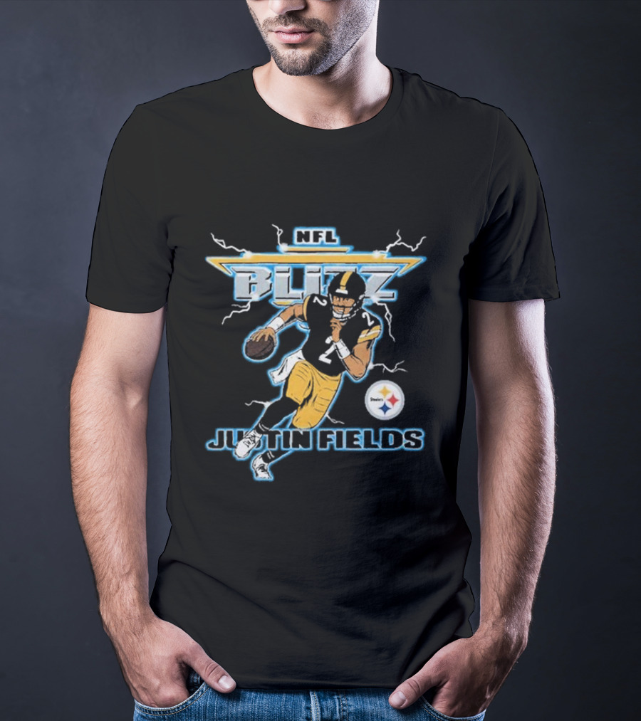 NFL Blitz Justin Fields Steelers Football Action T-Shirt