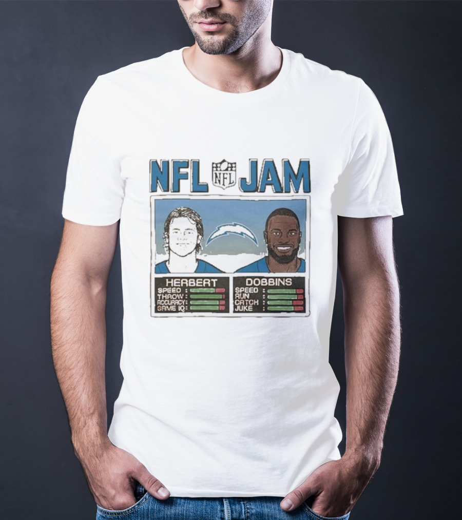 NFL Jam Chargers Herbert Dobbins Stats T-Shirt