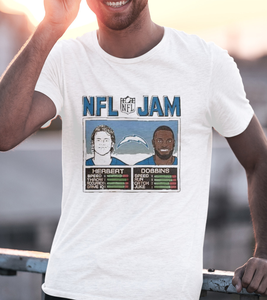 NFL Jam Chargers Herbert Dobbins Stats T-Shirt