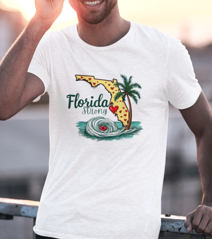 Pray For Tampa Bay Florida Strong Palm Tree Heart Map Hurricane T-Shirt